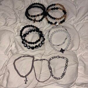 8 Ball Yin Yang Cross Goth Y2K Silver Gold Bracelet Necklace Set